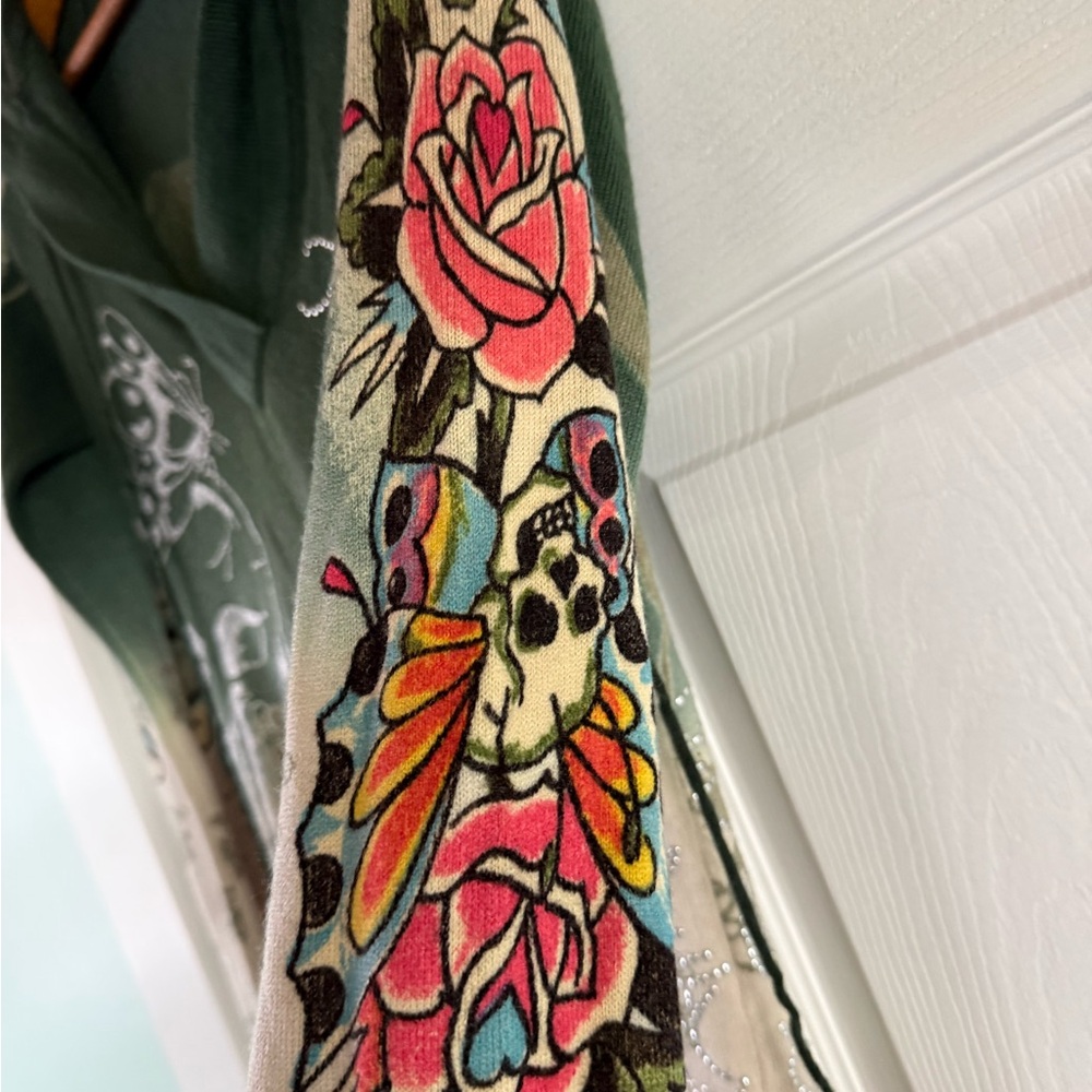 Ed Hardy by Christian Audigier Women's Sweater Butterfly Rhinestone Hood Y2K - Picture 5 of 13
